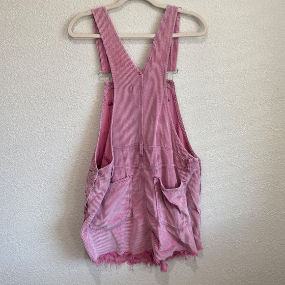 Free People Baxter Adjustable Distressed Frayed Pink Corduroy Overall Mini Skirt - Picture 11 of 11